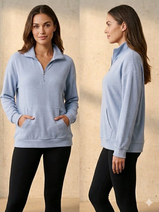 Marc New York Tops - NWT Marc New York Women’s Ribbed 1/4-Zip Pullover Sweatshirt Light Blue Size XL